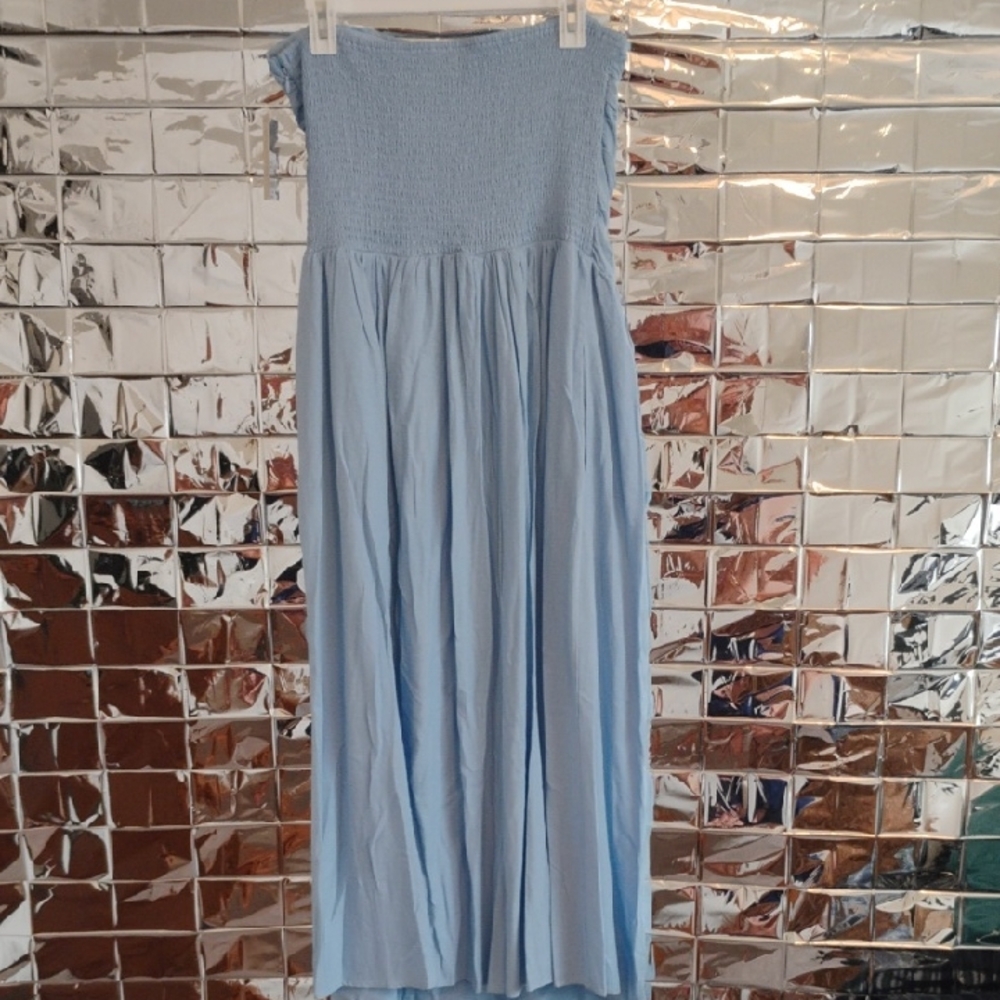 Baby Blue Strapless Dress With Pockets